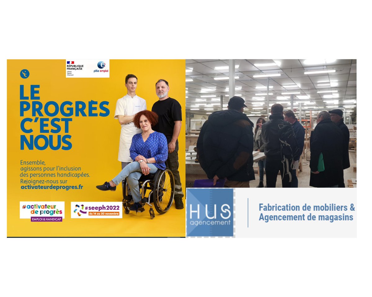 Sabrina SEDIKI TIHIANINE (@sabrinasediki) on Twitter photo 📢Démarrage de la 26ème semaine européenne pour l'emploi des personnes handicapées🚀
Aujourd'hui, avec Pôle-emploi Halluin, visite de HUS Agencement, handi-accueillante, en recherche des menuisiers
Résultat:2 immersions en vue de recrutement!
<a href="/SophieLempreux/">Sophie Lempreux</a> @cyrom1 <a href="/CSpenninck/">Spenninck Corinne</a> 📢Démarrage de la 26ème semaine européenne pour l'emploi des personnes handicapées🚀
Aujourd'hui, avec Pôle-emploi Halluin, visite de HUS Agencement, handi-accueillante, en recherche des menuisiers
Résultat:2 immersions en vue de recrutement!
<a href="/SophieLempreux/">Sophie Lempreux</a> @cyrom1 <a href="/CSpenninck/">Spenninck Corinne</a>