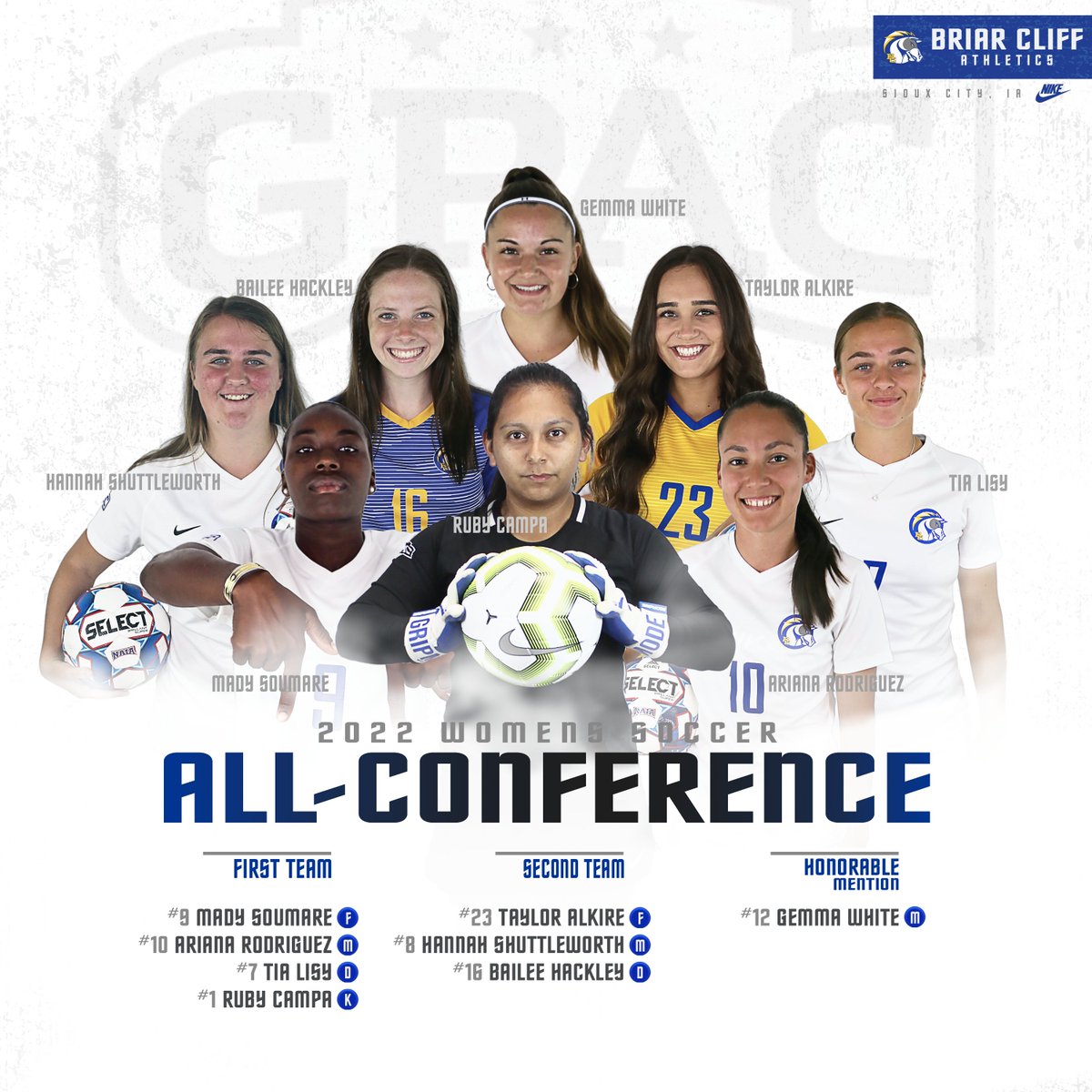 𝑬𝒊𝒈𝒉𝒕 𝒐𝒏 𝒕𝒉𝒆 𝑨𝒍𝒍-𝑮𝑷𝑨𝑪 𝑺𝒒𝒖𝒂𝒅! 

1st Team: Mady Soumare, Ariana Rodriguez, Tia Lisy, Ruby Campa
2nd Team: Taylor Alkire, Hannah Shuttleworth, Bailee Hackley
HM: Gemma White

#BattleOn | @briarcliffwsoc