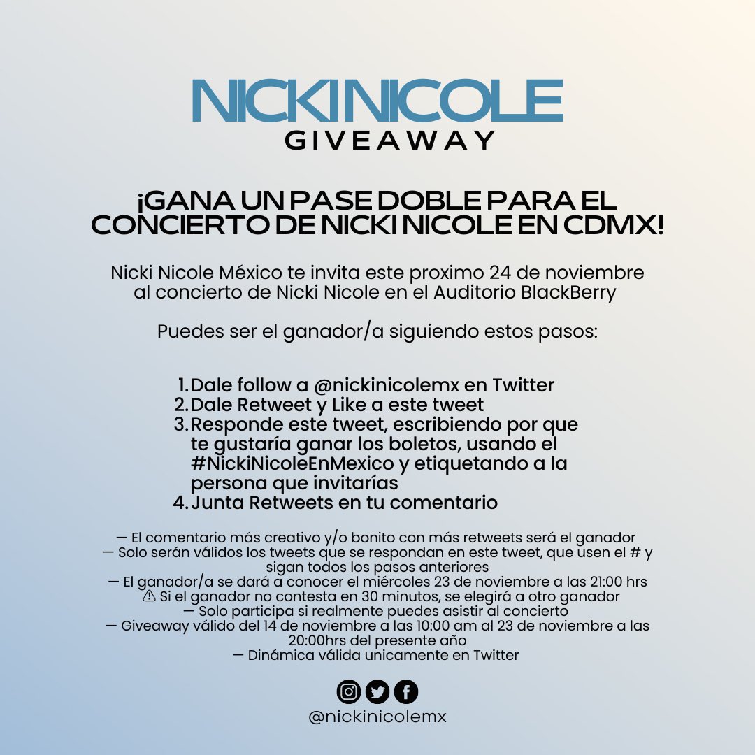 nickinicolemx's tweet photo. ¡Gana un pase doble para el concierto de Nicki Nicole este próximo 24 de noviembre en Ciudad de México! https://t.co/xWyH5ifI31