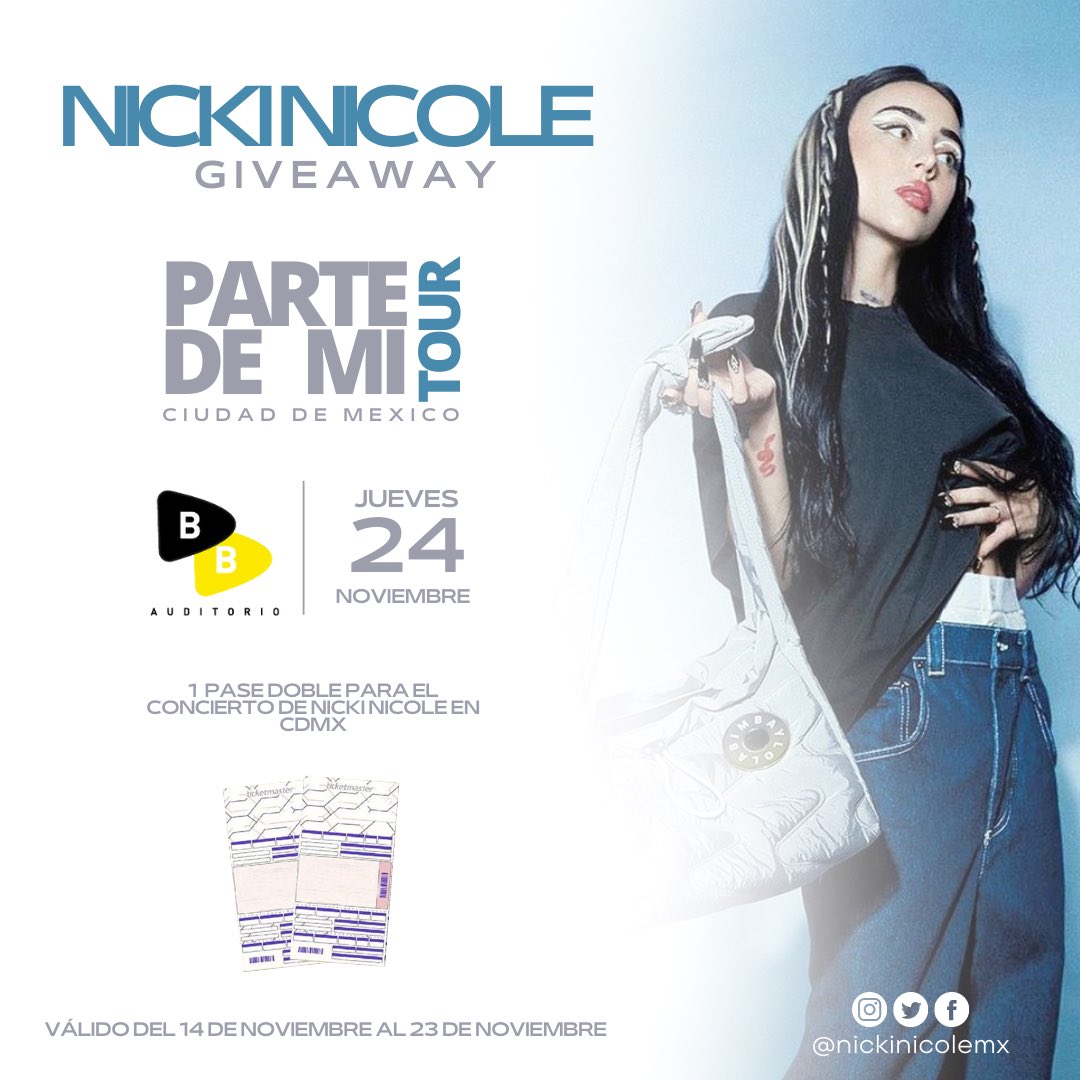 nickinicolemx's tweet photo. ¡Gana un pase doble para el concierto de Nicki Nicole este próximo 24 de noviembre en Ciudad de México! https://t.co/xWyH5ifI31