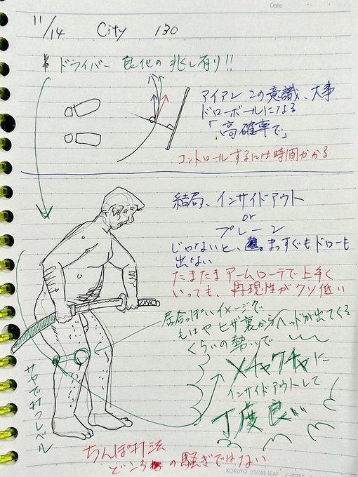 ゴルフノートです。ついに打球時に「シャフトが立つ問題」が解決しそうです。とっかかりまでに3ヶ月かかった。 