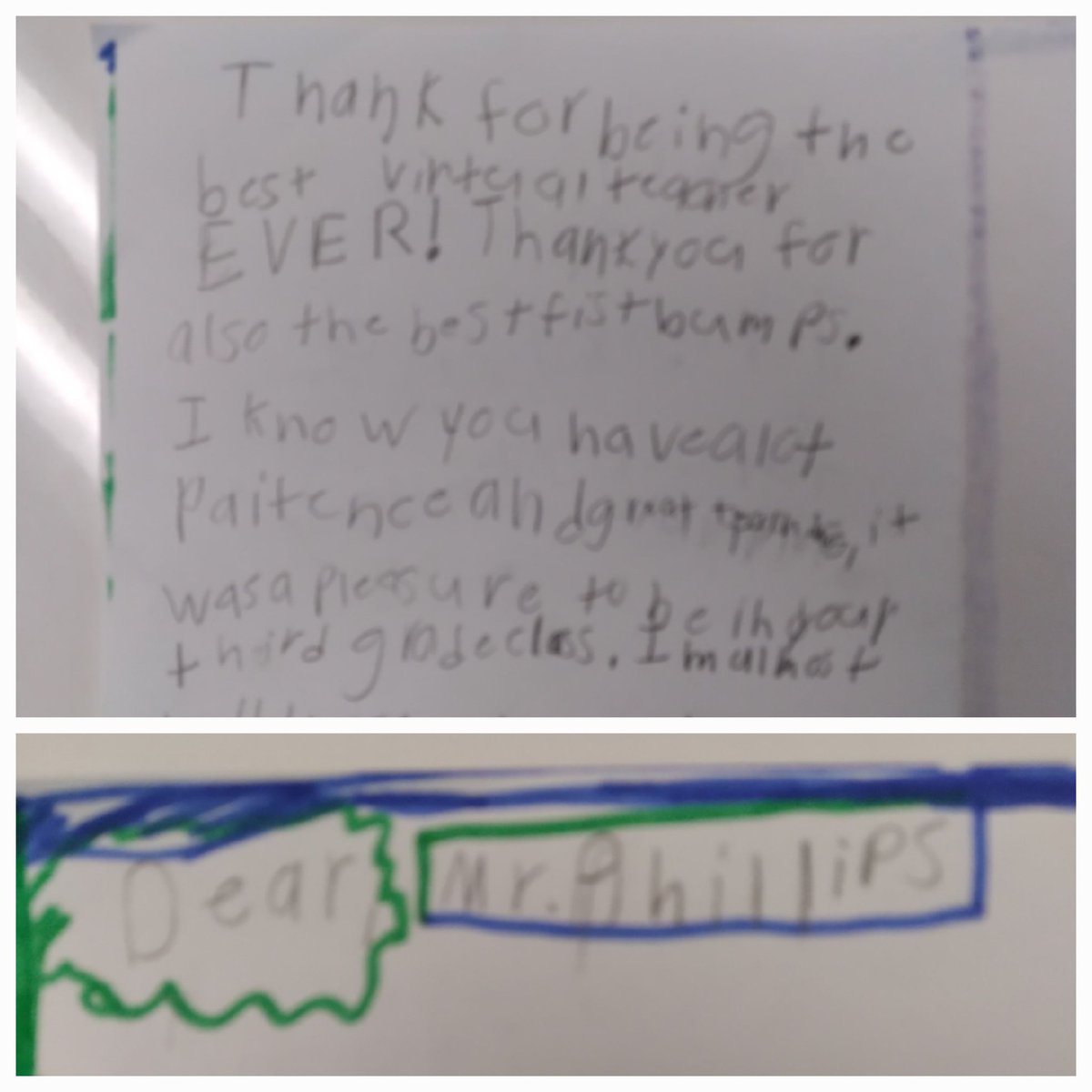 CPhillipsles's tweet photo. Thanks so much @lisaafars3 and Mr. M for the amazing letter this morning. I really needed that this Monday morning. Thanks for spreading acts of kindness throughout our school! This is why @LeaphartElem is a great place to be. #villagemindset https://t.co/slQ8dQxXsA