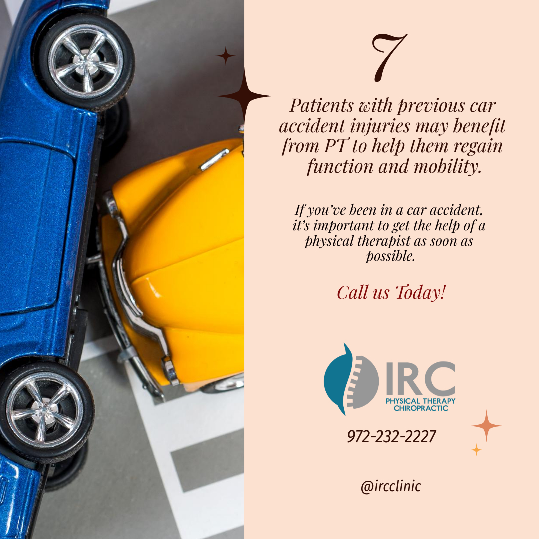 4 more reasons to get PT after your collision, Get Your Life Style Back. Our outstanding team is here to help you reach your healthcare goals. Give us a call at 972-232-2227 #ircclinic #PT #physicalthereapy #physicaltherapist #terapiafísica #fisioterapia #chiropracticcare