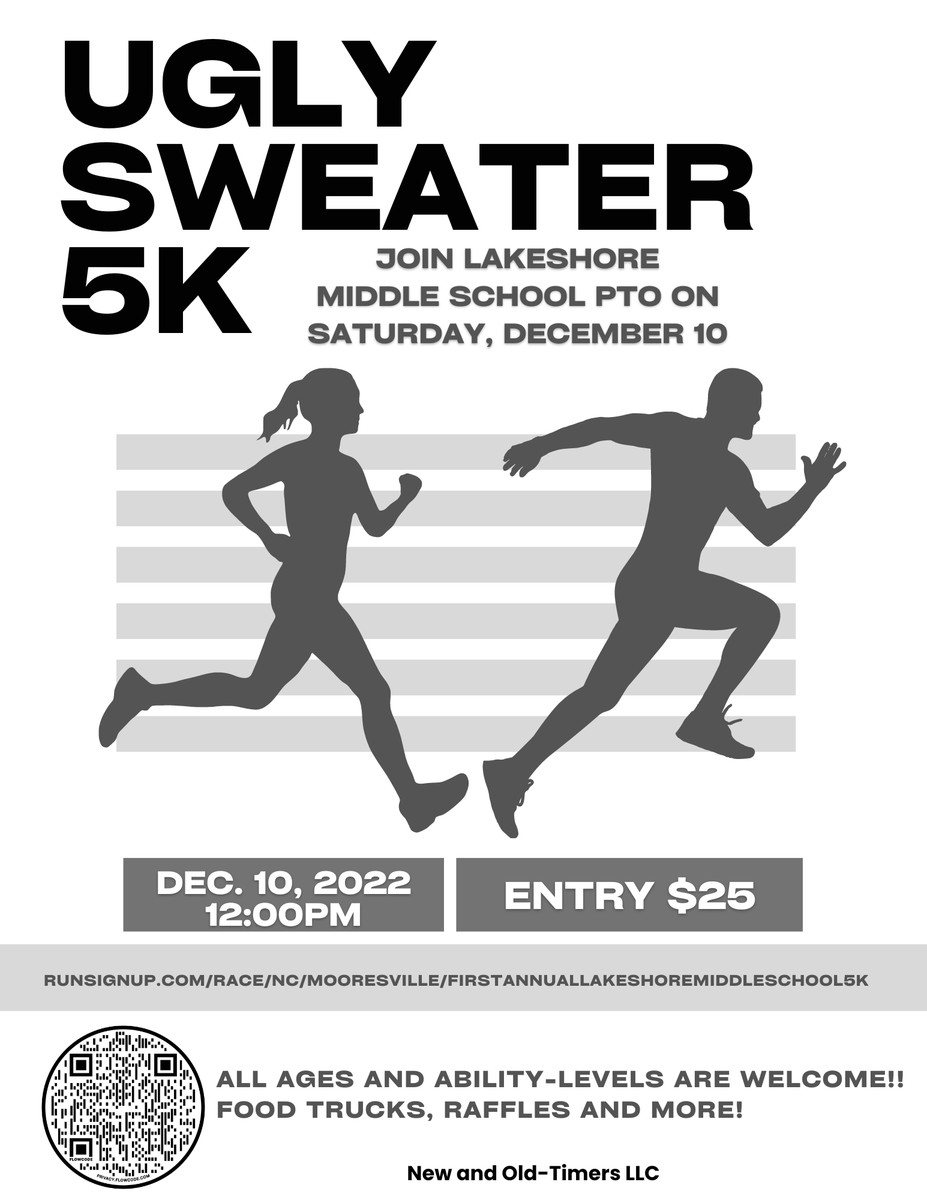 LMSMiddlePTO's tweet photo. Looking for something to do on December 10? Join Lakeshore Middle for an Ugly Sweater 5K. There will be prizes, raffles and food trucks! Walk/Run just join us! All ages and levels welcome.
https://t.co/SYszMKSfTd https://t.co/4TDe6ve9QQ