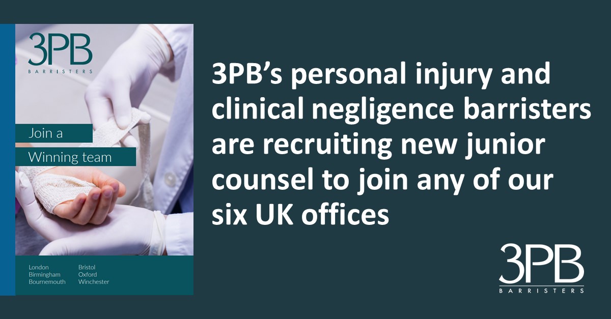 3PB’s national team of personal injury and clinical negligence barristers are recruiting junior counsel (up to 10 years call experience) to join any of our six UK offices. 

To learn more, please visit the 3PB vacancies page: 
3pb.co.uk/established-pr…

#personalinjurybarrister