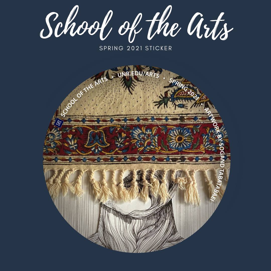 A throwback to the Spring 2021 Sticker Contest. Artwork by the M.F.A. student, Sogand Tabatabaei. 

Submit your original artwork by December 2 to be considered for the Spring 2023 Sticker. Visit unr.edu/arts/sticker for more information. #SOTA #UNR #StickerContestSpring2023