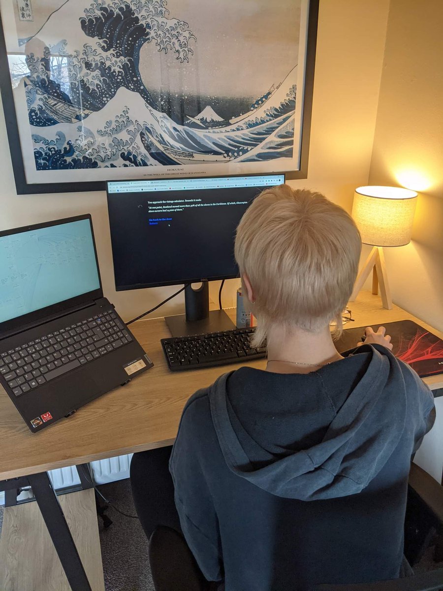 Roped <a href="/katos_ofmidgard/">Kat</a> into testing the new narrative game for #DES101

Watching her interact with the game is helping me understand the areas that need improvement.

...and that's why play testing is so important!

<a href="/AbertayUni/">Abertay University</a> <a href="/AbertayGameLab/">Abertay Game Lab</a> #AbertayGameLab #GameDesign #GameDev