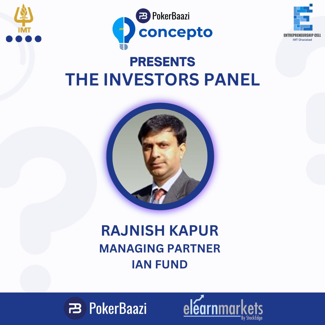 ecellimtg's tweet photo. "Given a 10% chance of a 100 times payoff, you should take that bet every time"-Jeff Bezos

Here’s introducing the imminent set of investors for Concepto 2022!

Mr. Rajnish Kapur – Managing Partner – Indian Angel Network
Mr. Rajnish is an internationally experienced technocrat. https://t.co/DfNdkrlfss