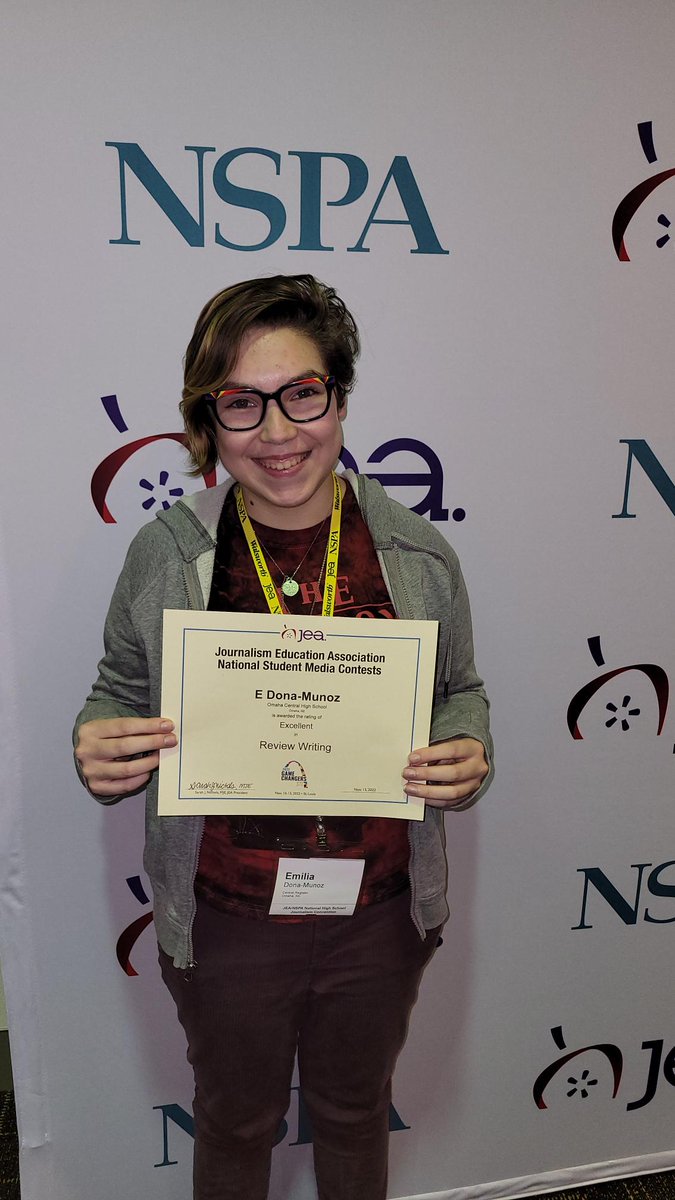 E is for EXCELLENT! Congrats to CHS senior E Dona-Munoz for their  “excellent” distinction in Review Writing at the Journalism Education Association National Student Media Contest in St. Louis! #opsproud #chsdowntownproud <a href="/chsregister/">Omaha Central Register</a>