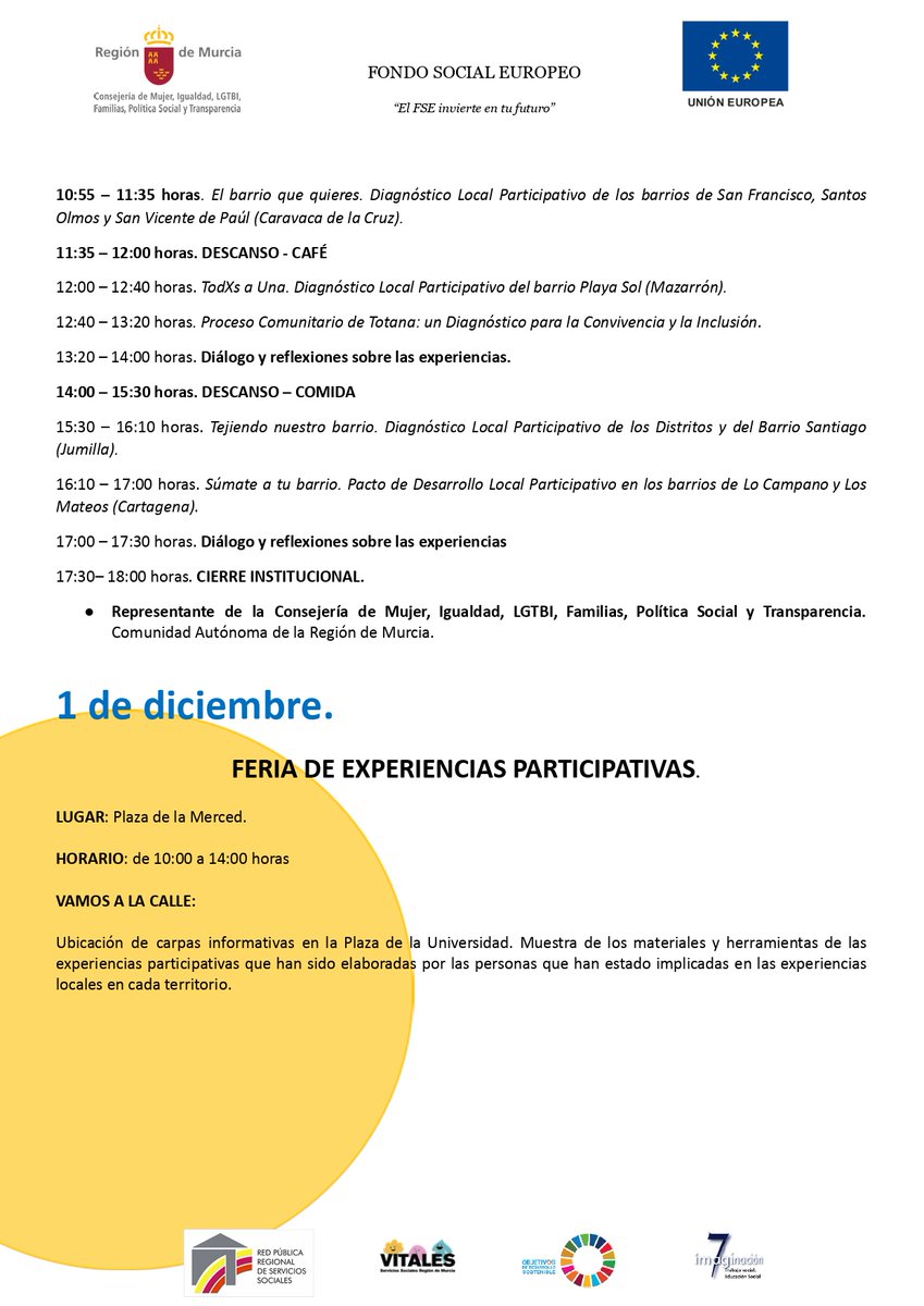 PactosM's tweet photo. III Jornada Formativa. "Activar y Transformar lo Comunitario desde la Participación". Pactos de Desarrollo Local Participativo-Diagnósticos Locales Participativos. 🗓️ 30-11-2022 Feria Experiencias Participativas 🗓️ 1-12-2022 #FSE #CARM Inscripciones 👇https://t.co/6WufM0KL09 https://t.co/CuzXduSx4U