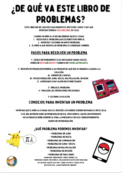 Yanoteajunt0's tweet photo. Libro viajero "Problemón Go", para trabajar los problemas. El profesor/a escribe el primer problema y un alumno/a se lleva el libro a casa para resolverlo. Además de resolverlo, en la página siguiente debe inventar otro, que resolverá otra/o compañero/a , así sucesivamente. https://t.co/QkX2mHt238