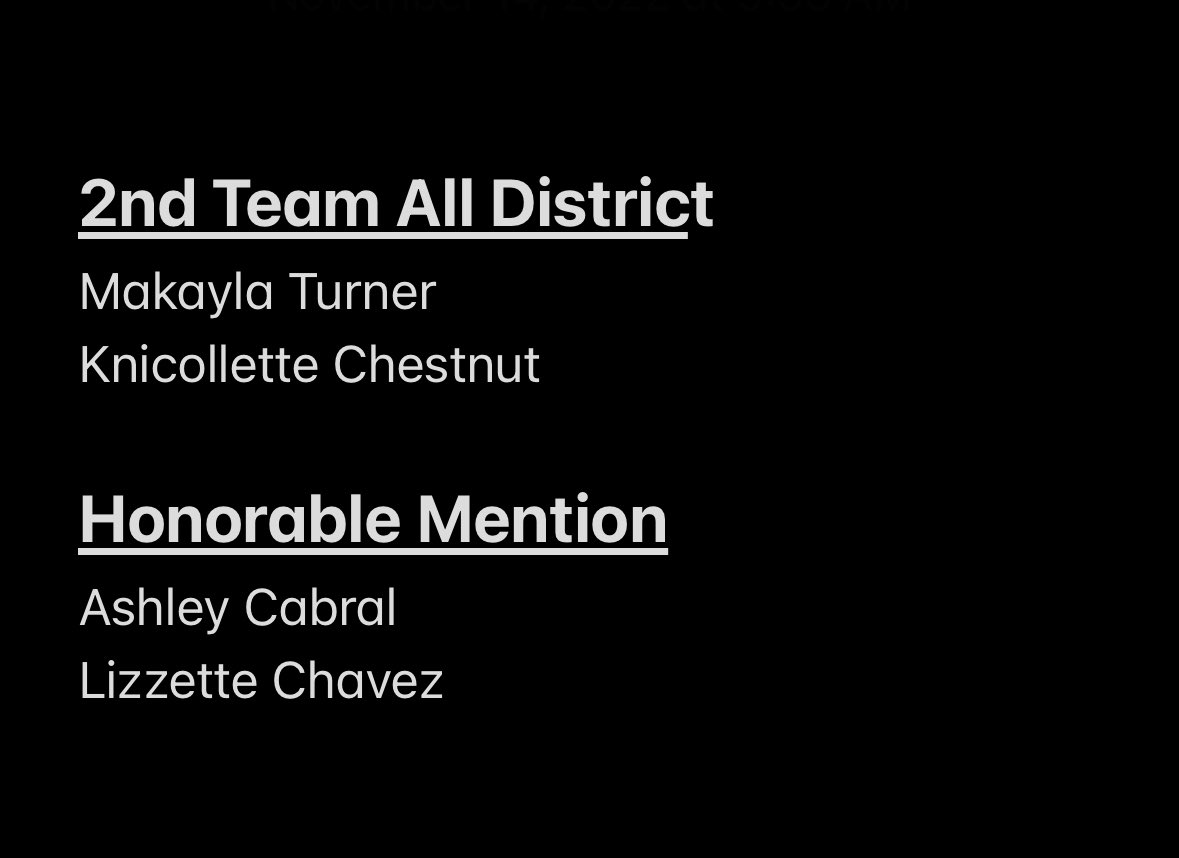 Congrats to our All District selections for Volleyball for the 2022-2023 season. SUPER PROUD of these kids and the continual effort they gave all season! Special shout out to our AMAZING Seniors, Makayla and Knicollette!!🖤💛🏐 <a href="/coach_rangel/">Coach Brenda Rangel, M. Ed</a> @leighadrian