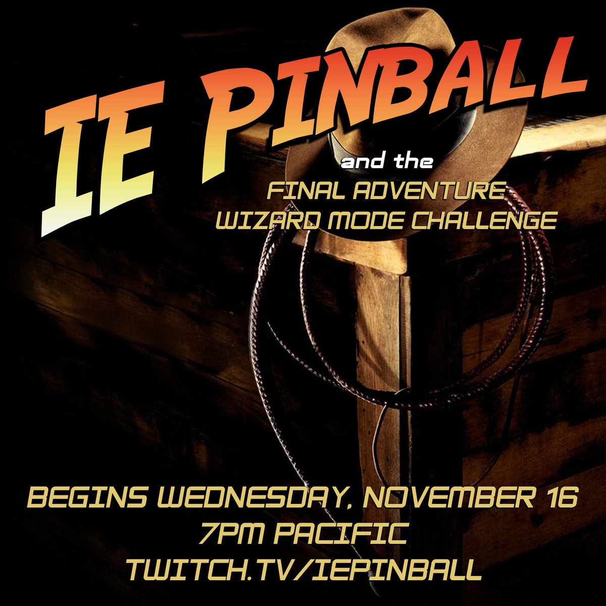 I have a bad feeling about this.

A new Wizard Mode Challenge on Stern Pinball's Indiana Jones! Perhaps the grindiest wizard mode in pinball? Find out starting this Wednesday, November 16 @ 7pm on twitch.tv/iepinball

#pinballl #wizardmodechallenge #sternpinball #indianajones