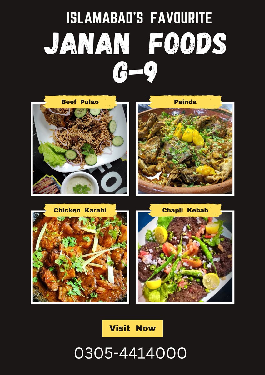 JananFoods's tweet photo. #Islamabad's favorite #JananFoods to put you in a good mood. 😋

Visit Now or Contact
📞 0305-4414000
📍 Karachi Company near Utility Store &amp; Bus Stand, G-9 Markaz.
#beefpulao #bannupulao #painda #chickenkarahi #chaplikebab #biryani #seekhkebab #bbq #islamabadfood #zarda #rice https://t.co/ovxGYzIcY1