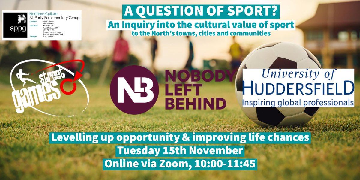 Northern Culture APPG (@ncappg) on Twitter photo LAST CHANCE! Don't miss our first inquiry evidence session tomorrow featuring <a href="/StreetGames/">StreetGames</a> <a href="/AHHuddersfield/">A&H Uni Huddersfield</a> <a href="/NLBCIC/">Nobody Left Behind</a>
Register 👇👇👇
eventbrite.co.uk/e/393004666537 LAST CHANCE! Don't miss our first inquiry evidence session tomorrow featuring <a href="/StreetGames/">StreetGames</a> <a href="/AHHuddersfield/">A&H Uni Huddersfield</a> <a href="/NLBCIC/">Nobody Left Behind</a>
Register 👇👇👇
eventbrite.co.uk/e/393004666537