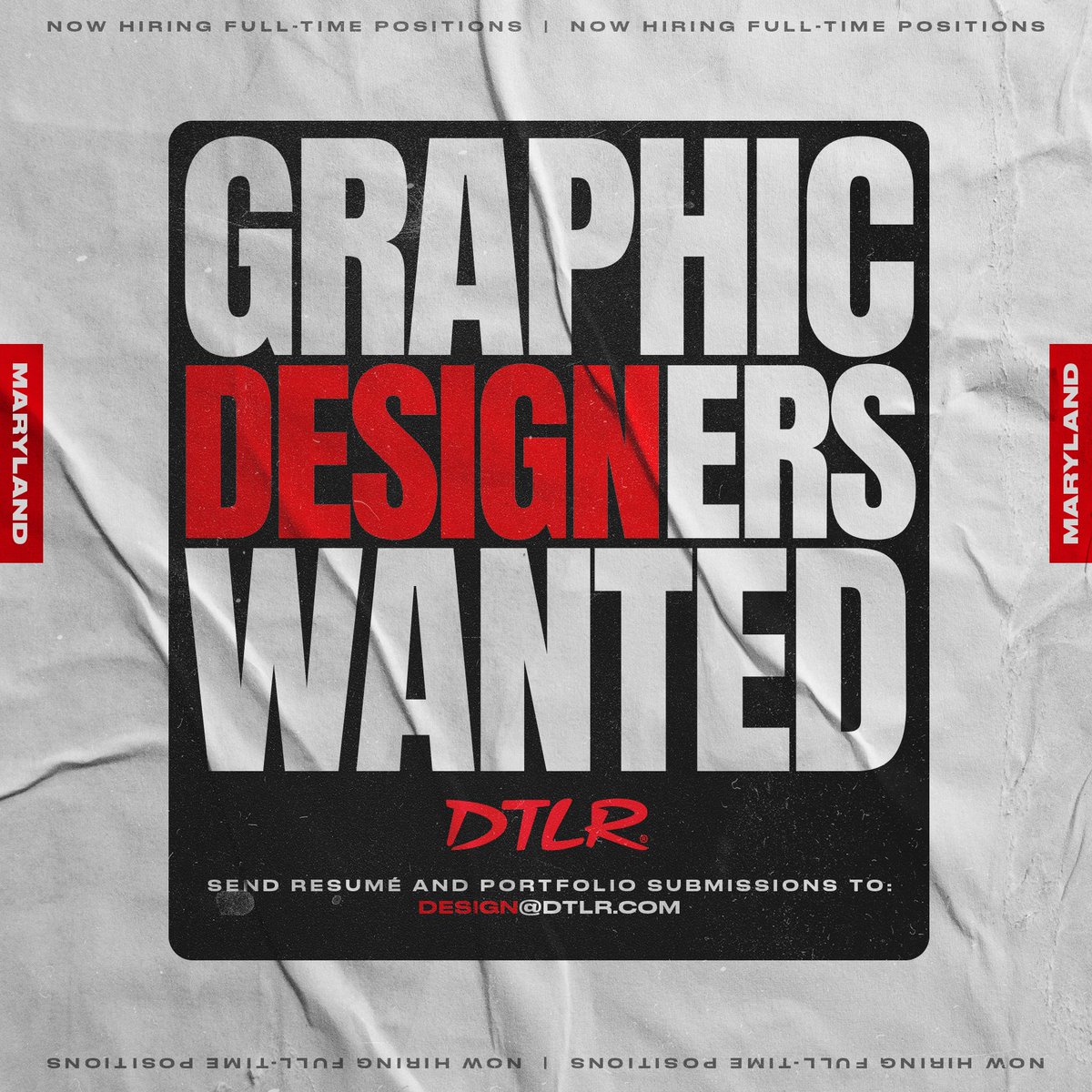 daretoliveright's tweet photo. 🖥️ We're Hiring!! 🎨 Calling all graphic designers!  We're looking for full-time graphic designers to join the creative team at our headquarters in Hanover, MD.

💡 If you're interested, submit your resume to design@dtlr.com.

#DTLR
#GraphicDesigners
#JobSearch
#DMVJobs https://t.co/DEq2WkcGzc