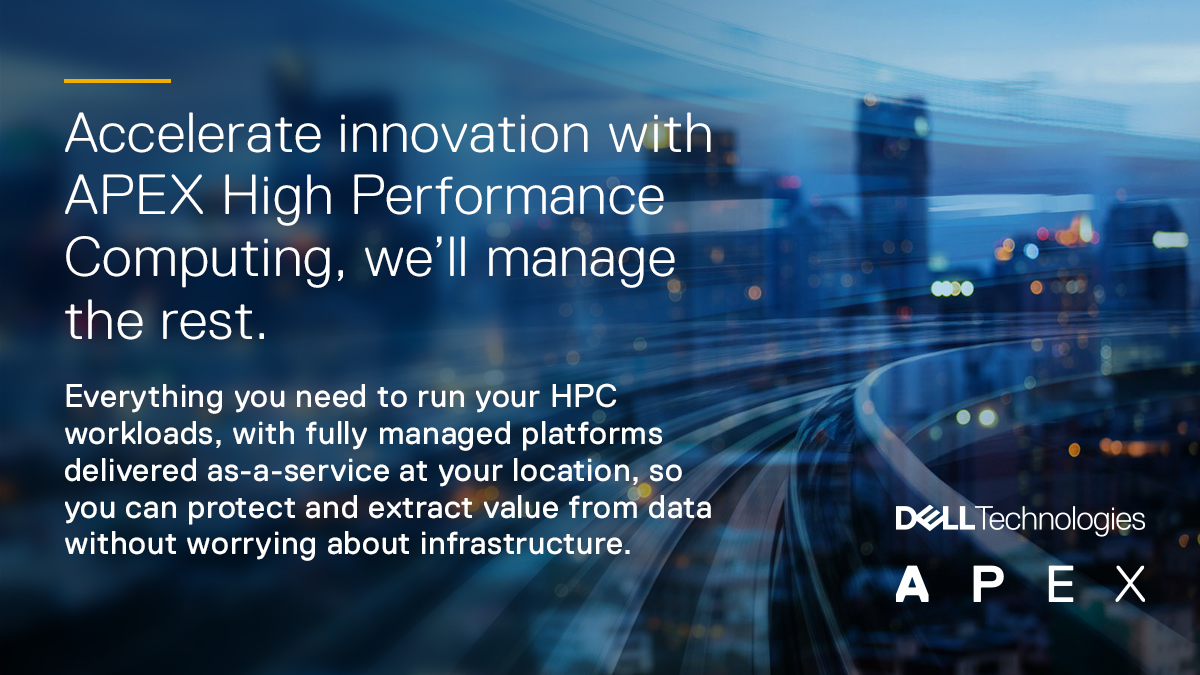 Accelerate innovation with <a href="/DellAPEX/">Dell APEX</a> High Performance Computing. 🌃 

We are expanding our #HPC portfolio, offering powerful solutions to help organizations quickly innovate with confidence.

Learn more. ➡️ dell.to/3hFWblc #IWork4Dell <a href="/DellServices/">Dell Services</a>