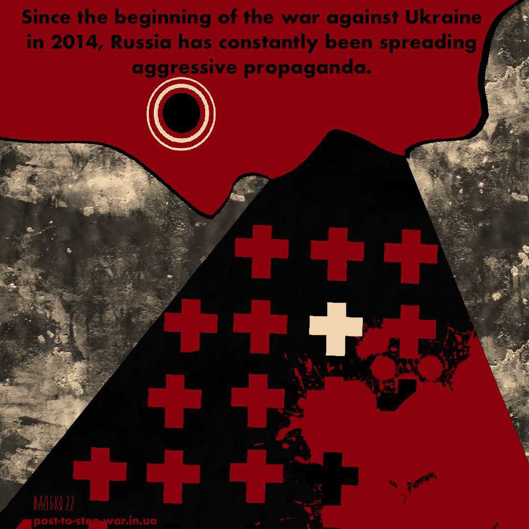 post_to_stopwar's tweet photo. Since the beginning of the war against Ukraine in 2014, Russia has constantly been spreading aggressive propaganda.

Visual author: Khrystyna Valko

Visit our website https://t.co/5uU06paZTI, read a full message and share the truth!

#russiaisaterroriststate https://t.co/3W8RLzRGf5