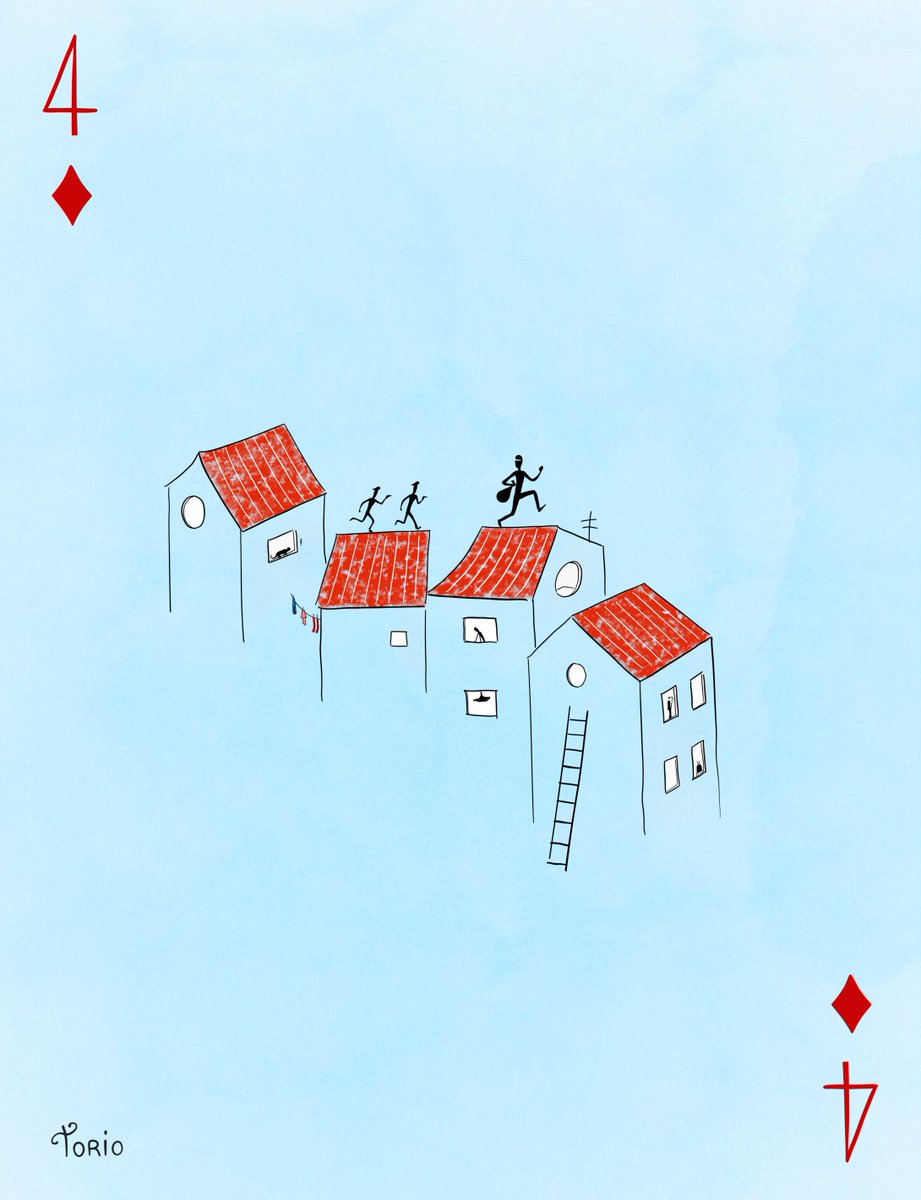 4 ♦️

This card has been designed thinking about a chase in Naples. 🏃‍♂️🚔
What would people do for 4 Diamonds? 🤔😄

For inside stories lovers, there is another chase in the windows, between a cat and a gecko. 🦎

#nfts #nfts #nftart #art #nftartist #artist #poker