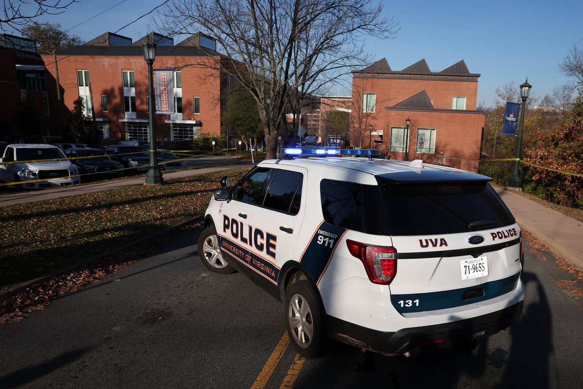 BleacherReport's tweet photo. University of Virginia football players D’Sean Perry, Devin Chandler and Lavel Davis Jr. were killed in a shooting Sunday night while returning from a field trip. At least two others were wounded.

Police arrested UVA student and former football player Chris Jones as the suspect. https://t.co/DgSWQJN6iK