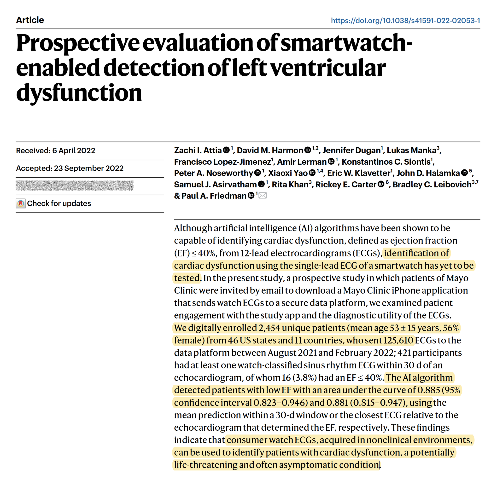 HRS 22: AI To Identify LV Dysfunction From Smartwatch ECGs