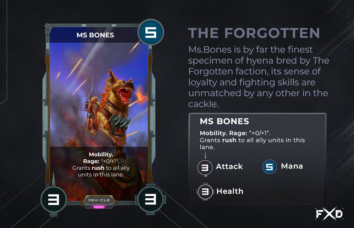 FoxtrotCommand's tweet photo. π’ New card announcement!
Today we are pleased to release #MsBones, a card from the Forgotten faction
#foxtrotcommand #Commanders #NFT #nftgames https://t.co/NpNRBpAmO5