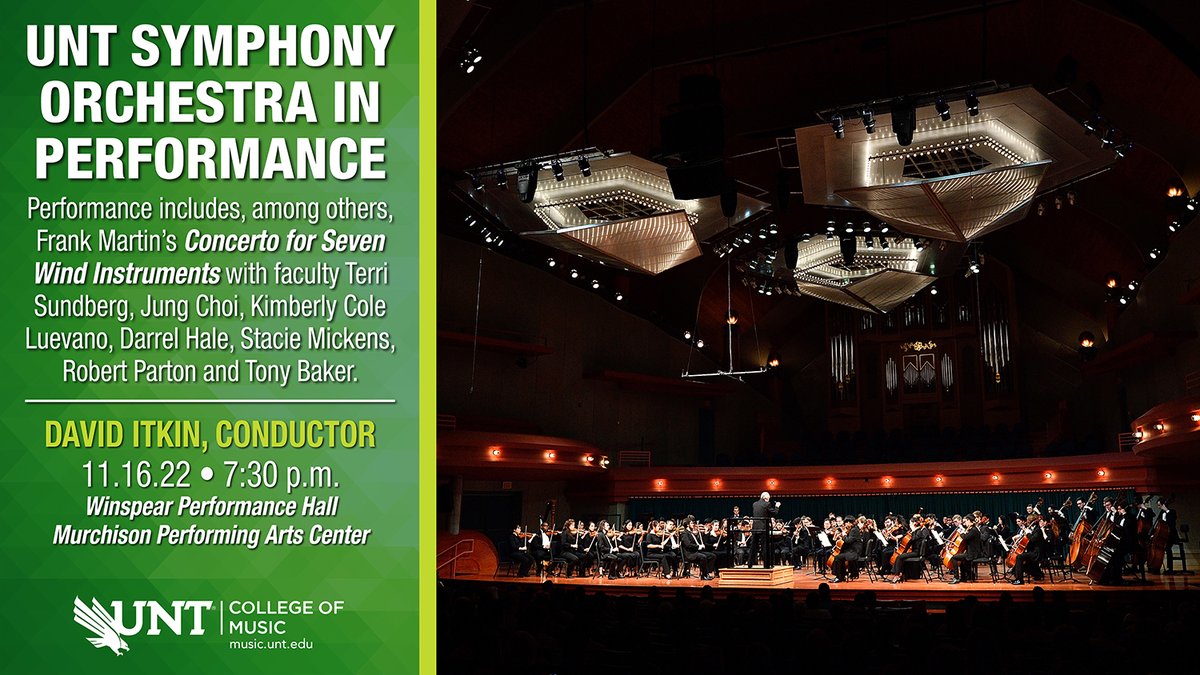 SYMPHONY ORCHESTRA IN PERFORMANCE: Wednesday night, David Itkin conducts "Concerto for Seven Wind Instruments" by Frank Martin with <a href="/UNTsocial/">University of North Texas</a> College of Music faculty. See detail links at tinyurl.com/UNTSO11162022 @JohnWRichmond2 <a href="/UNTnews/">UNT News</a>