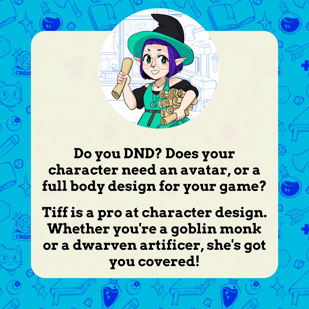 PlusTwoCreative's tweet photo. Tiff is a pro at character design. Whether you're a goblin monk or a dwarven artificer, she's got you covered!
#dnd #avatar #TTRPG #forgeeks #creativeservices https://t.co/plEmprBH0N