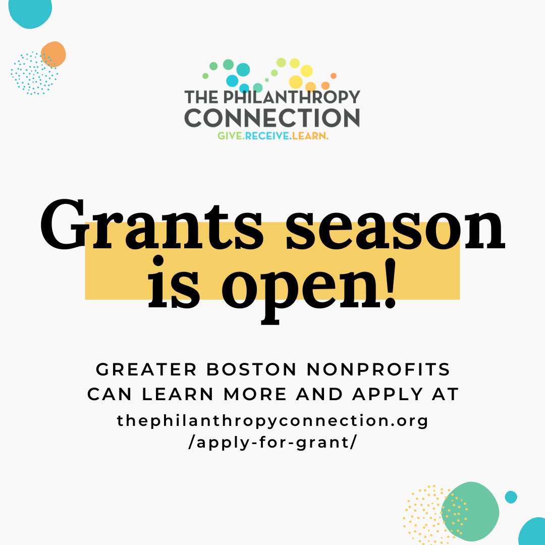 TPC's grant season is now open for our tenth year funding Boston-area nonprofits! 

We welcome organizations with budgets between $200,000 to $2,000,000 to learn more about our eligibility requirements and submit an LOI. LOIs are due December 9: thephilanthropyconnection.org/apply-for-gran…