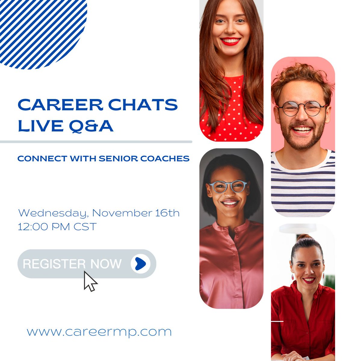A career transition is complex. At each step you take, there are a million different questions you could ask.

Join us for this month’s free Career Chats Live Q&amp;A with CMP senior career coaches this Wednesday, November 16th at 12:00pm CST.

Register Now:
hubs.li/Q01s1-SX0
