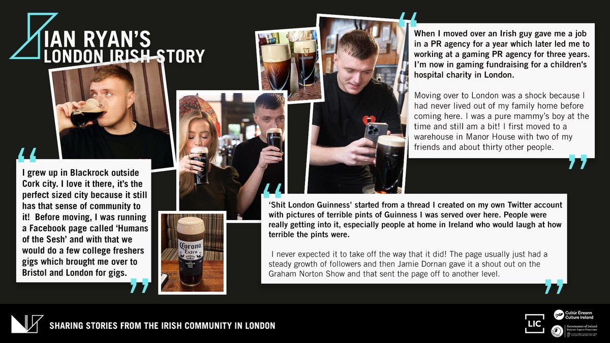 Ian Ryan, a proud Cork man, shares his story of why he moved over to London and how that led him to starting up the iconic Shit London Guinness page on Instagram. Check out his story here: londonirishstories.com/posts/ian-ryan