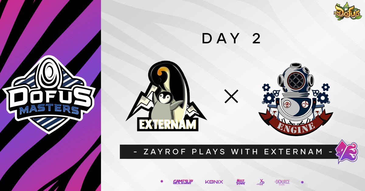 Après une première journée compliquée, retrouvez <a href="/Externam_Dofus/">Externam</a> accompagné par notre poulpe @Zayrof_dofus dans cette seconde journée des Dofus Masters ! 

Vous êtes prêts pour la bagarre <a href="/Shovitz1/">Shovitz</a> <a href="/Tweapss/">Tweaps</a> <a href="/shanolll/">Shanol</a> <a href="/_Tyao/">Tyaoooo</a>  ? 

Rendez-vous à 20h sur  
twitch.tv/gorafuslive
