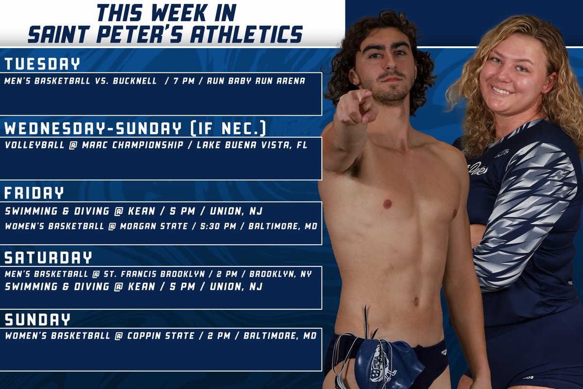 📰𝐓𝐇𝐈𝐒 𝐖𝐄𝐄𝐊 𝐈𝐍 𝐒𝐀𝐈𝐍𝐓 𝐏𝐄𝐓𝐄𝐑'𝐒 𝐀𝐓𝐇𝐋𝐄𝐓𝐈𝐂𝐒📰 4️⃣ teams in action this week while @PeacocksMBB hosts a home contest against Bucknell inside Run Baby Run tomorrow night! See you there! #StrutUp🦚