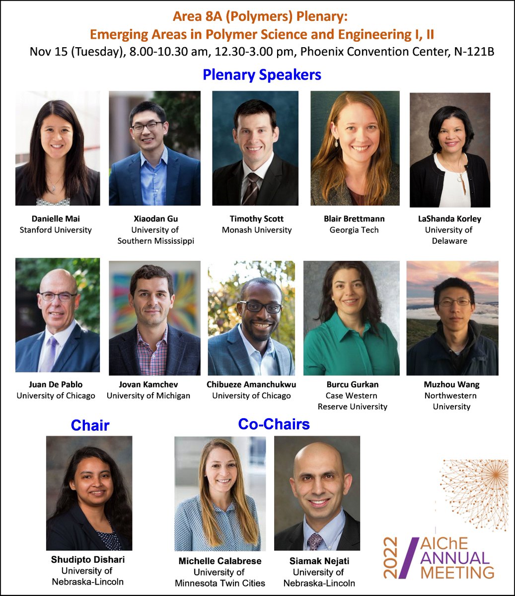KonikaDishari's tweet photo. Super excited to kick-start the #AIChE2022 @ChEnected @aiche_mesd Area 8A Plenary tomorrow (Tues, Nov 15)! Please stop by to enjoy the talks of our POLYMER ROCKSTARs! @daniellejmai @Xiaodan_Gu @BrettmannLab @DrLkorley @JuandePablo6 @JovanKamcev @AmanchukwuLab @burcuegurkan https://t.co/6DajzCJQEM