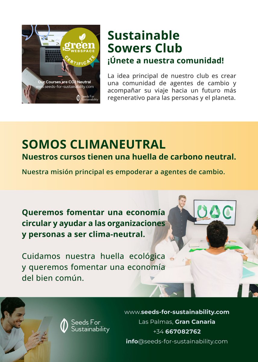 ¿Te quieres formar en temas de sostenibilidad? 
o quieres hacer tu negocio más sostenible y verde? 
Échale un vistazo a nuestros cursos y servicios de consultoría de impacto. 
seeds-for-sustainability.com

#sostenibilidad #verde #economiacircular