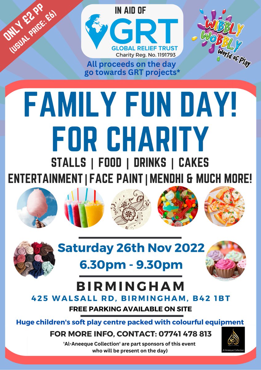 Join us 26th November for a fun filled family day out! Free parking and a HUGE children's play area!

With so many fun activities to choose from like mehdhi and face paint. And an amazing selection of food and drinks. 

This event is NOT TO BE MISSED!

Only £2 per person