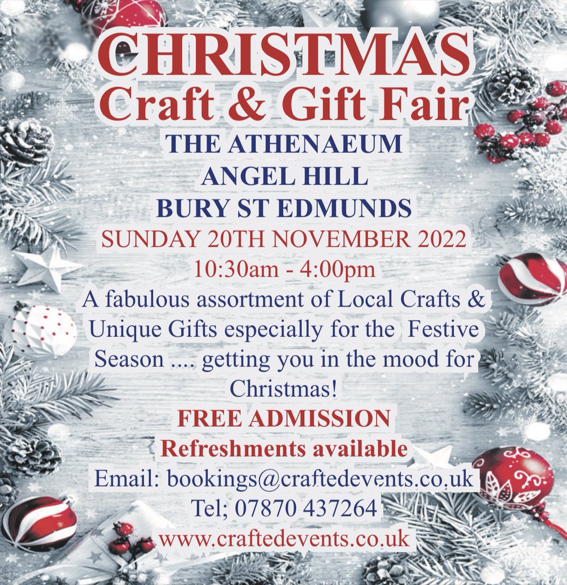 BuryStEdsCraftF's tweet photo. THIS SUNDAY - Come along &amp; support our lovely small business Free Admission Open from 10:30am Getting you in the mood for Christmas 🛍🎄🎁 https://t.co/6B9hvm2Zfp