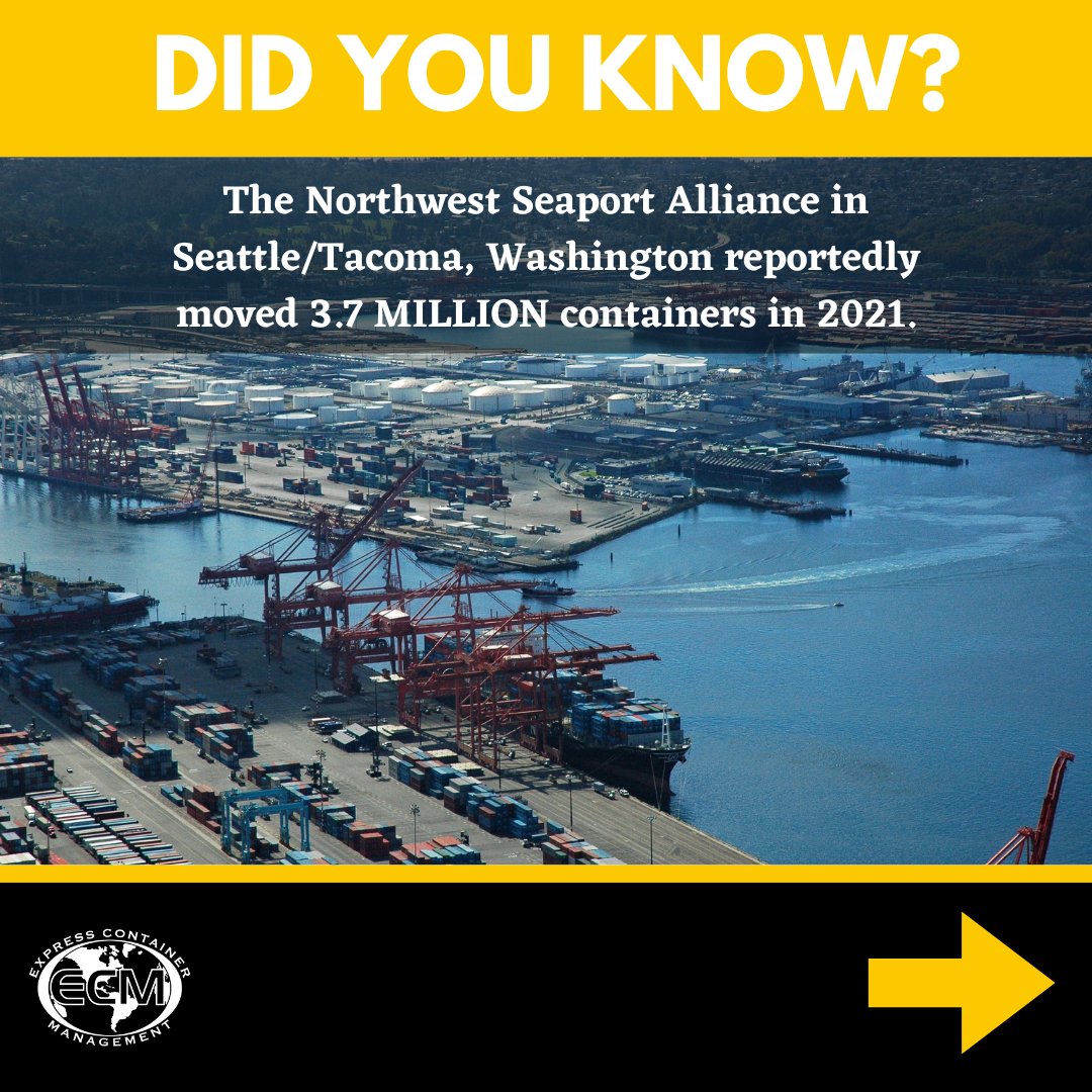 ECM2002's tweet image. 💪 ECM plays a VITAL role in the shipping container industry. Seattle is a main hub where we feel we can help! 📈
Visit our website in our bio to learn more today!
#seattlelogistics #warehouse #logistics #distribution #transportation #freight  #supplychainmanagement