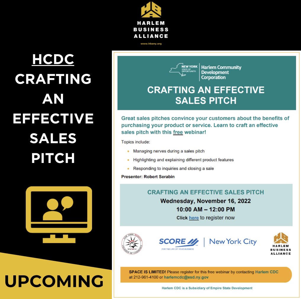 🙌🏾 CRAFTING AN EFFECTIVE SALES PITCH

Wednesday, November 16, 2022
10:00 AM - 11:30 AM
 
🔗RSVP: bit.ly/3AfhMXU