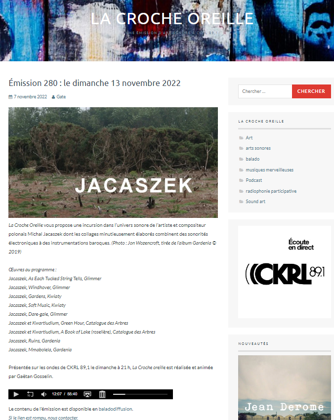 jacaszek72's tweet photo. Full La Croche Oreille radio show episode focused on Jacaszek' music.
Merci

https://t.co/9O5Z8yQOVT https://t.co/oclCuSJhrv