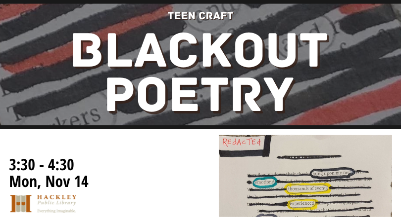 hackleyref's tweet image. Calling all teens!
Stop by Hackley Library TODAY, Monday, November 14 from 3:30-4:30 and get creative with a teen craft just for you.
Plus, you can lounge and relax on our new furniture in HPL’s Teen Room! ~