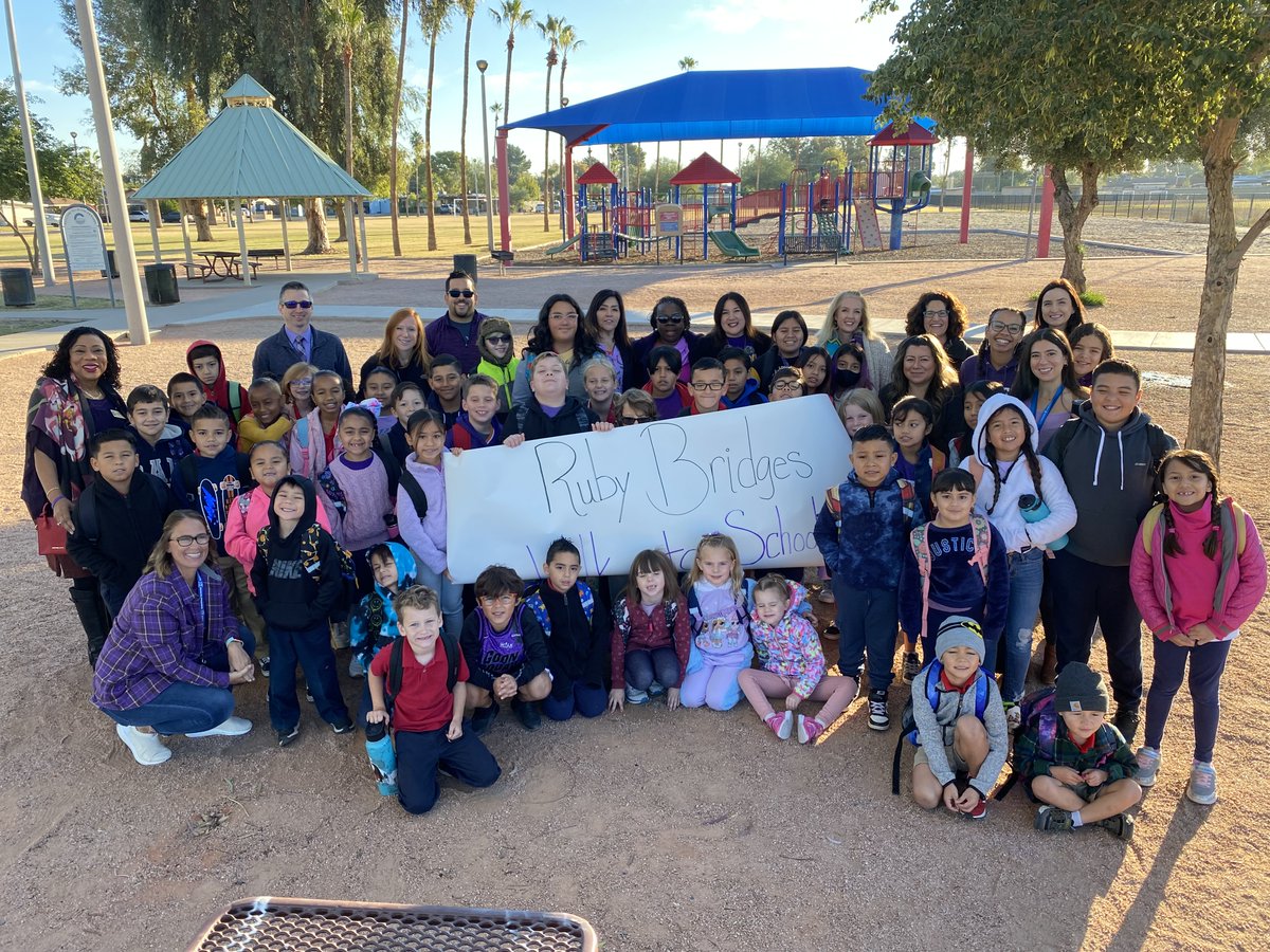 CusdEquity's tweet photo. Chandler Unified School District recognized and celebrate Ruby Bridges Walk to School Day - Students at Hartford Sylvia Encinas Elementary School - walking to school in recognition of this historic day. #WeAreCahndlerUnified https://t.co/kEiXVAE0jO