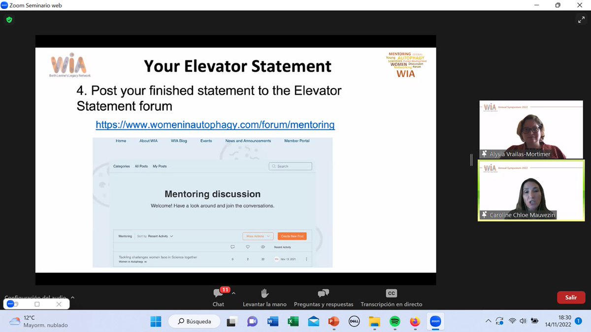 WAutophagy's tweet photo. A great tool for improving the elevator statement...Post it in the forum...you'll have feedback #WIA2022mentoring #MentoringCommittee @AVM_fly @CarolineMvz https://t.co/1lyhEZLJoX