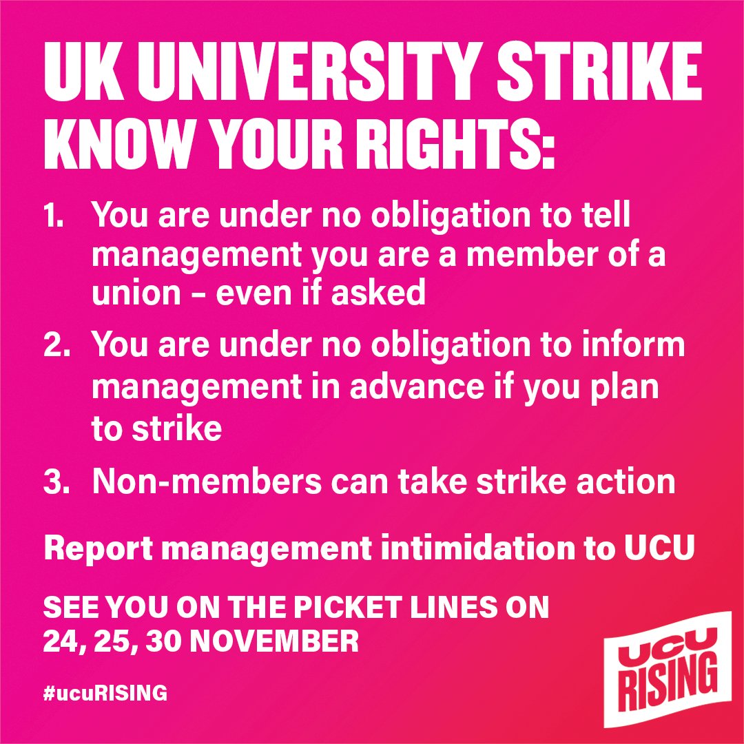 🚨IMPORTANT UPDATE🚨

University management are attempting to intimidate UCU members ahead of taking strike action - we will not accept this

Please read and RT

#ucuRISING