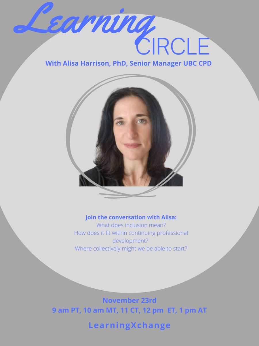 Remember to register for the first Learning Circle bit.ly/3h1DAzs 

with @alisayharrison and <a href="/MSMaerov/">Margie Sills Maerov</a>

<a href="/UofAL3/">Lifelong Learning</a> <a href="/usask_CME/">USask CME</a> <a href="/Royal_College/">The Royal College</a> <a href="/UManitobaCPD/">UManitobaCPD</a> <a href="/uoftcpd/">CPD U of T</a> <a href="/cpsns_ca/">College of Physicians & Surgeons of Nova Scotia</a> <a href="/CFPCNL/">NL College of Family Physicians</a> <a href="/FMSQ/">FMSQ</a> <a href="/CME_UofC/">UCalgary - CME&PD</a> <a href="/CPD_FHS_QueensU/">CPD - Queen's U Health Sciences</a> @mcmasterchse @LeCQMF <a href="/SACME_CPD/">SACME</a> <a href="/UBCCPD/">UBC CPD</a>