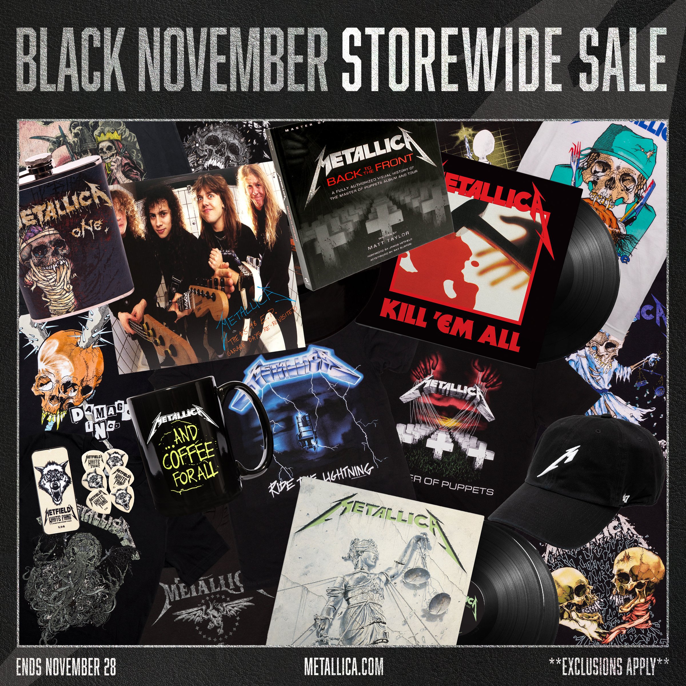 Metallica on "Black November continues with The Metallica Store's biggest sale of the year! The Storewide Sale is on — guests save 20% on nearly 700 items in the store…