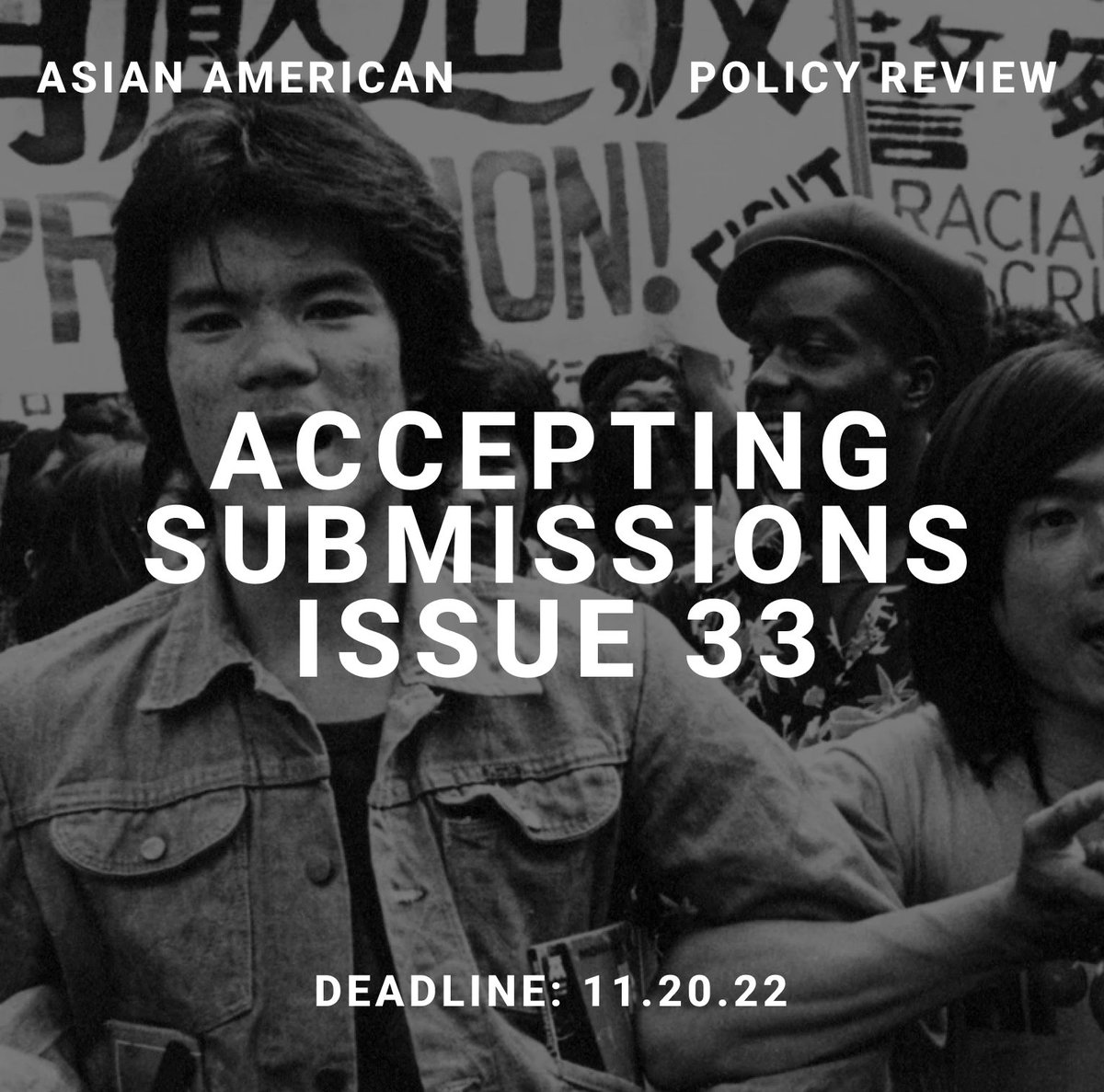 Our deadline for AAPR's 33rd Issue is right around the corner! Please learn more on our website aapr.hkspublications.org/submit/ or feel free to contact us at aapr@hks.harvard.edu with any questions and concerns. We look forward to receiving your submissions! (PC: Corky Lee)