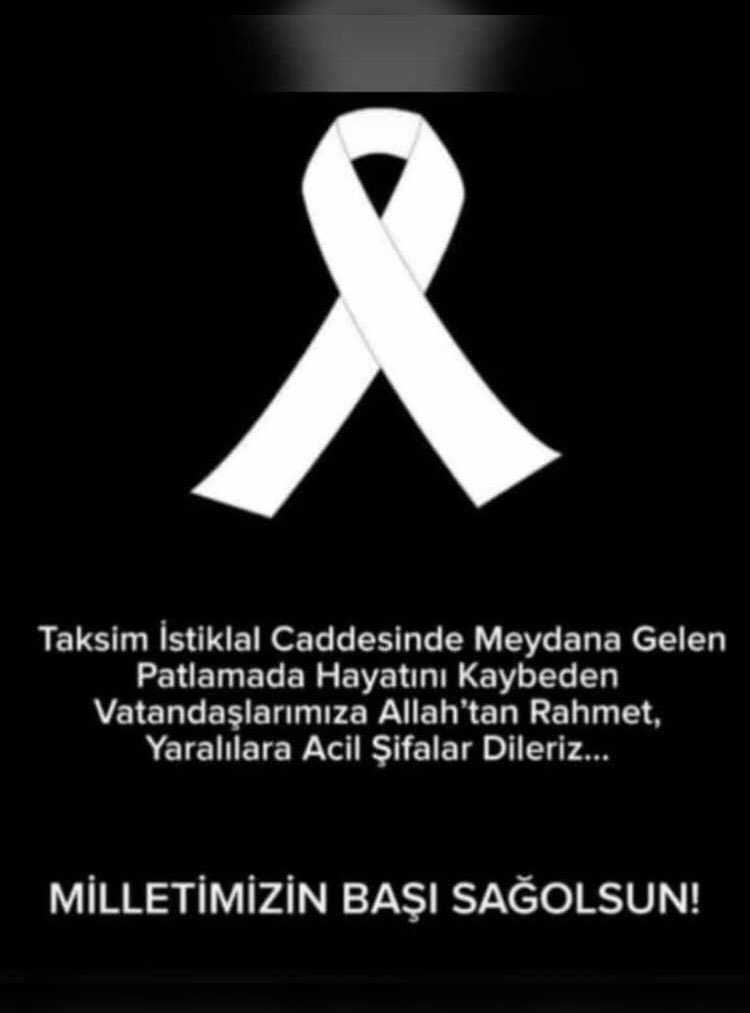 İstanbul’da İstiklal Caddesi’nde meydana gelen bombalı saldırıda vefat eden vatandaşlarımıza Allah’tan rahmet, yakınlarına sabır, yaralılarımıza acil şifalar diliyoruz.