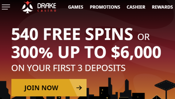 Play Online Slot Games With 300% up to $2,000 each or 540 free spins on your First 3 Deposits at Drake Casino!