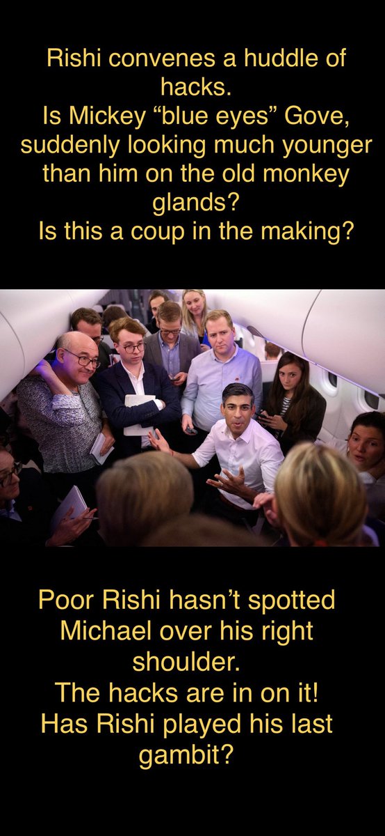 One more false move and Rishi could be yesterday’s chip paper ⁦<a href="/CliveMyrieBBC/">Clive Myrie</a>⁩ ⁦<a href="/bbclaurak/">Laura Kuenssberg</a>⁩ #primeminister #conservativeleadership #michaelgove